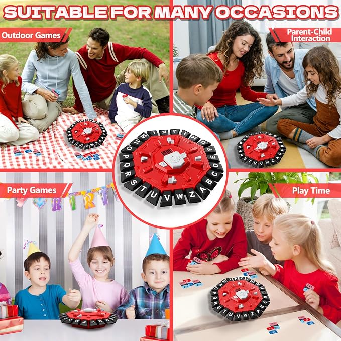 Resflycheng Word Game Family Board Game with Digital Display Timer and 2 Categories Modes Fun Fast-Paced 24-Letter Game for Learning Party Interactive (Red)