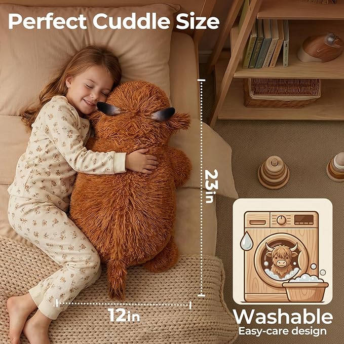 Mewaii Mom's Choice Award | 4 lbs Weighted Stuffed Animals Highland Cow - 23" Heavy Weighted Plush & Stuffy - Realistic Scottish Cow Plushy Gift for Kids & Adults - Large Cuddly Weighted Cow Toy