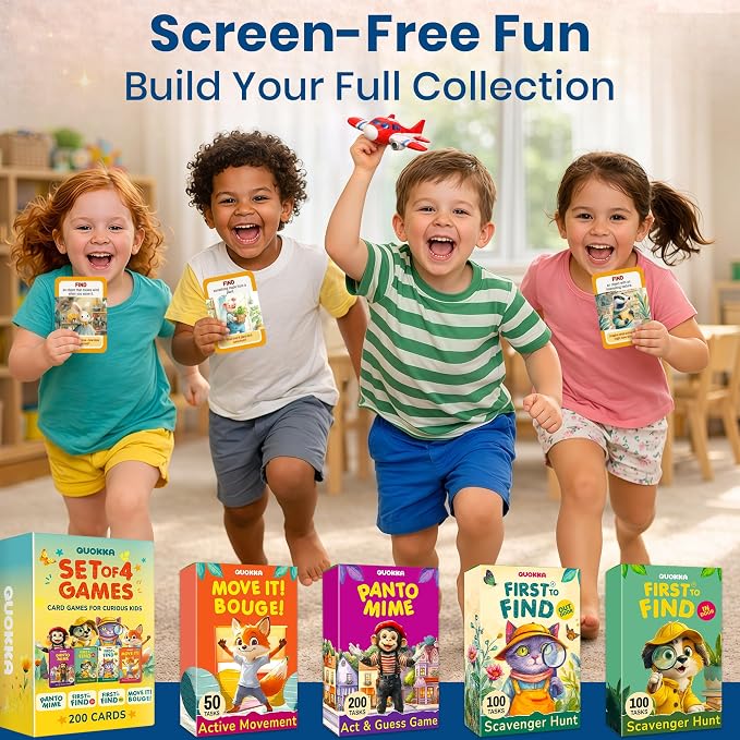 QUOKKA Scavenger Hunt Game for Kids Ages 4–8 – Indoor Adventure Card Set with 100 Tasks for Rainy-Day Play, Home & Classroom Learning Activities