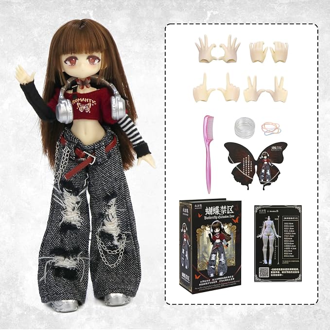 BJD Dolls 1/8 BJD Doll 9" Ball Jointed Doll Dress Up Dolls Collectible Figures Collection Gift Toys for Party Birthday Ages 15 and Up PVC & ABS Costume Included, Butterfly Exclusion Zone