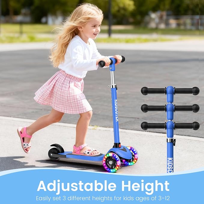 Multicolor Kids Scooter for Ages 3-12, 3 Wheel Lean to Steer Scooter with LED Light-Up Wheels, Adjustable Handlebar, Detachable Easy Storage for Boys & Girls