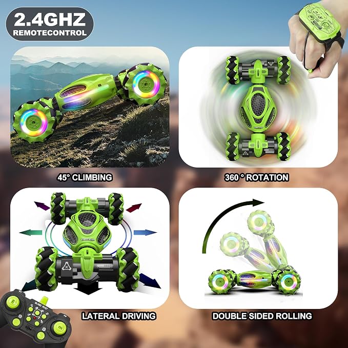 Gesture RC Car, 1:18 4WD Transform Off-Road Stunt Car with Gesture & Remote Control, 360° Flips Drift Vehicle with LED Lights Music, All Terrain Toy Cars Gifts for Boys Girls Age 6-12