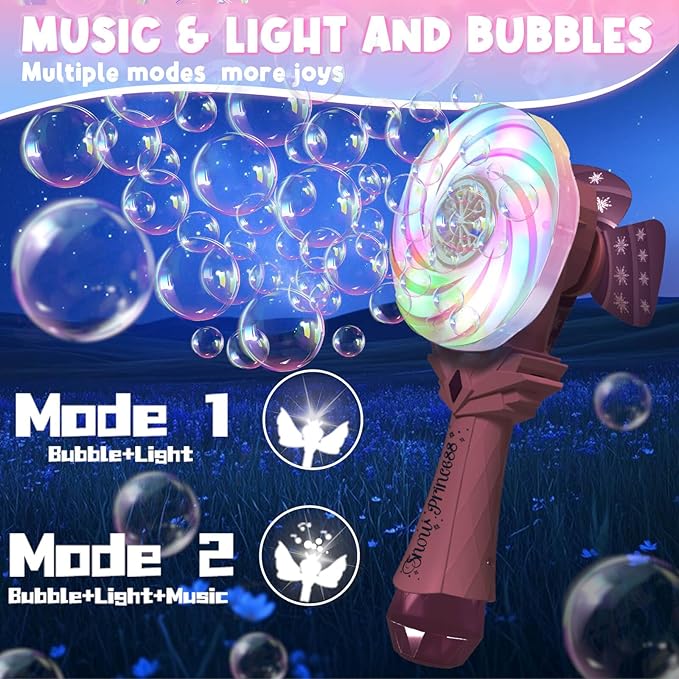 Bubble Wands for Kids Age 4-8: Windmill Light Up Automatic Bubble Machine Rechargeable With 2 Bubble Solution Outdoor Party Birthday Toys for Toddlers, Gift for 3 4 5 6 7 8 Year Old Girls, Pink