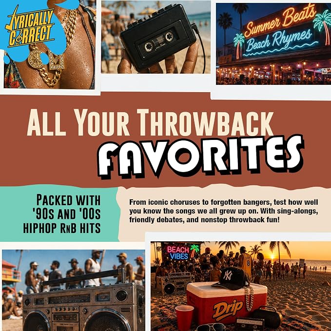 Lyrically Correct Waterproof DRIP ‘90s & 00s Hip-Hop & R&B Edition – Waterproof Music Trivia Card Game for Adults & Families – Pool, Beach & BBQ Party Game