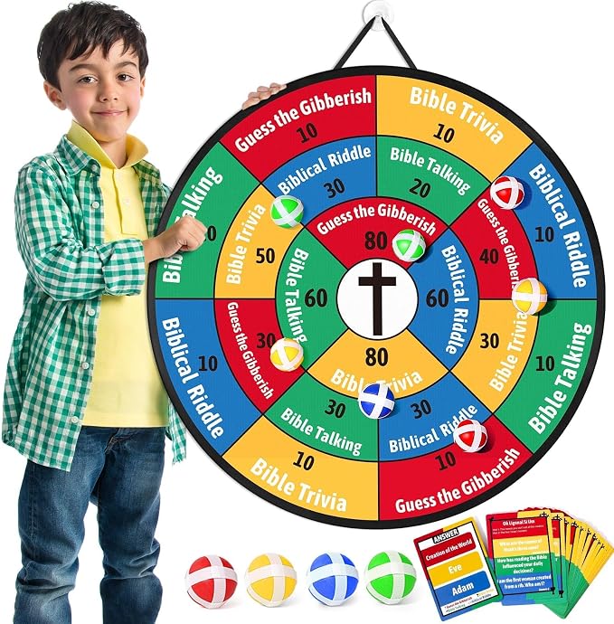 Garybank Faith Darts Bible Trivia Games for Kids Adult Family, 66 Flash Cards W/ 260+ Questions, Christian Bible Study Supplies for Youth Group, Teens, Disciples, Church, Kids Birthday Gifts
