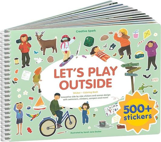 Let's Play Outside 500+ Kids Sticker Book by Cupkin Fun Toddler Travel Activity Coloring and Sticker Book, Road Trip Essentials, 12 Coloring Pages + 12 Scenes for Ages 2–8 Years