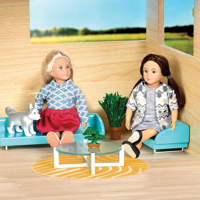 Lori – Living Room Set for Mini Dolls – Furniture for 6-Inch Dolls – Dollhouse Accessories – Couch, Table, Rug, Plants – 3+ Years– Urban Living Room Set