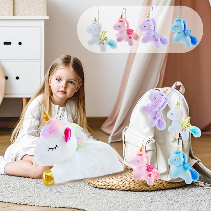 Unicorn Stuffed Animal,Cute Unicorn Mommy Stuffed Animal with 4 Baby Unicorns Plush in Tummy,Kawaii Unicorn Plush Toy Gift for Kids Girls Boys