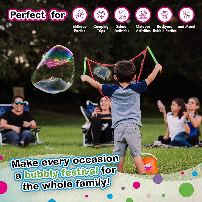 WOWmazing Giant Bubble Powder Kit: Include Large Bubble Wand and 3 Packet of Big Bubble Powder (Makes 3 Gallons) | Outdoor Toy for Kids, Boys, Girls | Powder Made in USA