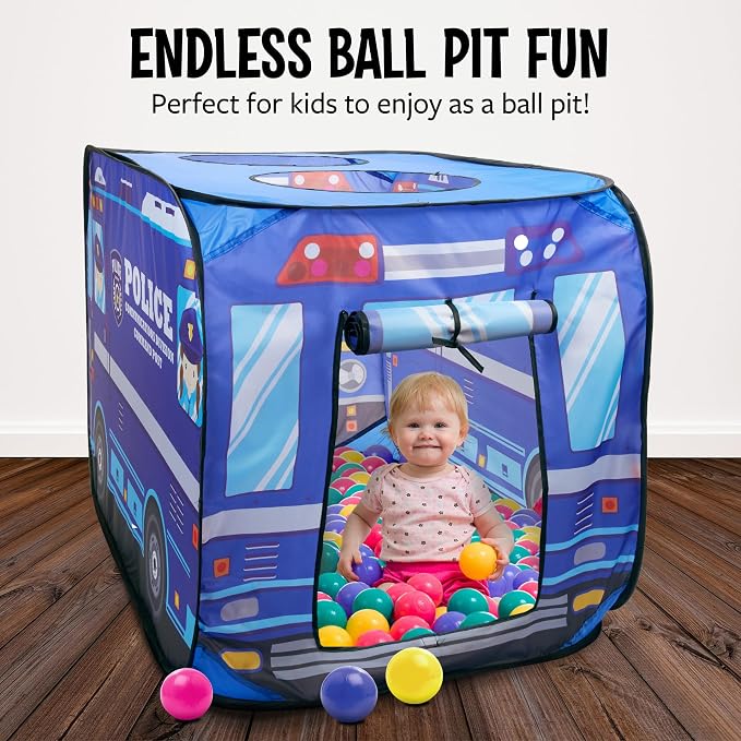 Playbees Musical Police Car Pop Up Play Tent with 3 Openings - Tent for Toddlers - Indoor & Outdoor - Pop Up Tents for Kids - Includes Carry Bag and Sound Button- 43.5x28x26.5 Inch