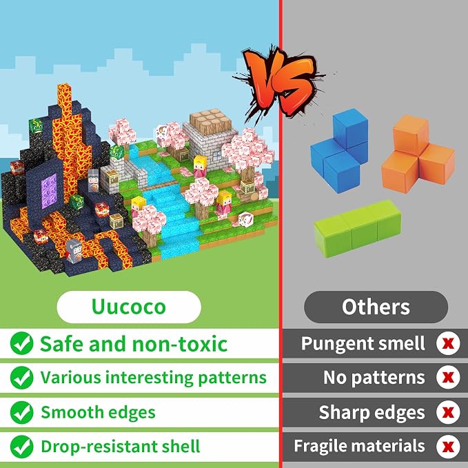 Uucoco 100PCS Magnetic Blocks - Magnet Cubes Toys Stacking, Build Mine Magnet World Magic Portal Set, STEM Montessori Stacking Toy for 3+ Year Old Boys&Girls (Forest and Castle)