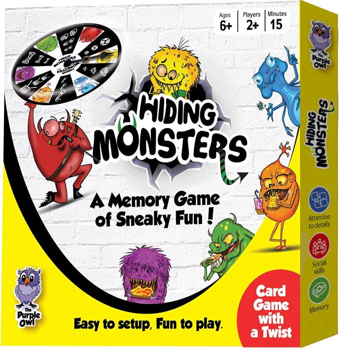 Hiding Monsters Award Winning Memory Games for Kids Ages 4-8 with a Spinner Wheel. Fun and Easy-to-Play. Matching Games for Kids Ages 4-8 and 8-12 for Boys and Girls. 2+ Players