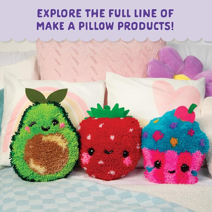 LatchKits Avocado Pillow - Latch Hook Kits for Kids, Arts and Crafts, Yarn Art, Kids Crafts, Toys for Girls, Birthday Gift for Girls, Easy to Follow Pattern, Hook Included, Craft Kits, Ages 6+
