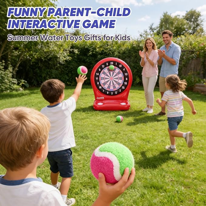 Inflatable Dart Toss Pool Toy Set, Giant Pool Game for Kids Ages 8–12, Teens & Adults, Floating Dart Board Water Toy with 4 Balls, Fun Summer Pool Party, Indoor/Outdoor Play