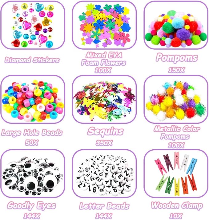 2000 Pcs DIY Arts and Crafts Supplies Kit for Kids - Kids Craft Kits Art Supplies Material Set with Pipe Cleaner All in 1 Crafting Collage Activity for Toddlers Gifts Toys Age 5 6 7 8 9 Year Old Girls