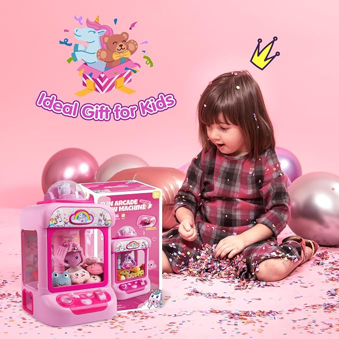 TingingYuli Mini Claw Machine for Kids - Unicorn Candy Grabber Vending Machine Toy with 20 Plush Prizes, Arcade Prize Dispenser Game, Girl Toys Age 3-8, Christmas Birthday Easter Gift