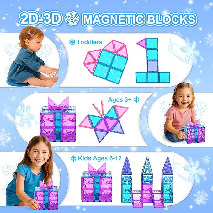 Paaxido Magnetic Tiles, 102 Pieces Diamond Magnetic Building Blocks for Girls, Princess Castle Kids Magnet Toys, STEM Educational Toys Gifts for Kids Toddlers Girls & Boys 3 4 5 6 7 8+ Year Old