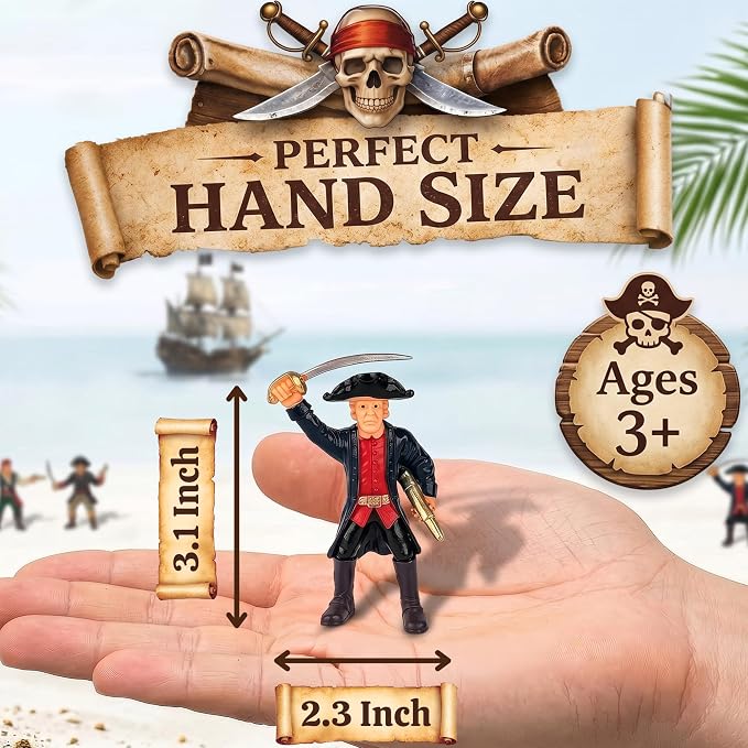 Liberty Imports 8 Piece Pirate Action Figures Playset in Assorted Poses and Weapons, Fun Pirate Men Party Favor for Kids (3.5 inch)