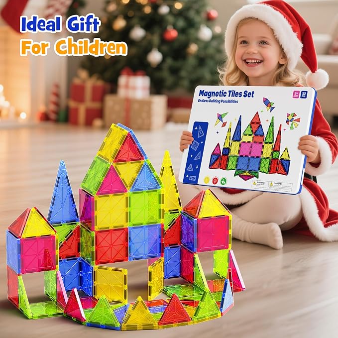 Jumbo Magnetic Tiles with Secure Metal Case, 32 Pcs Large Magnetic Building Blocks for Kids 3-8, STEM Toys for Toddlers, Preschool Learning Montessori Toys, Age 3+ Boy Girl Gift