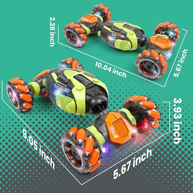 FUNiOi Gesture Sensing RC Stunt Car - Remote & Hand-Controlled Drift Toy for Kids Ages 5-7 6-8 9 10 11 12 Year Old, 4WD, Double-Sided Driving with Lights & Music