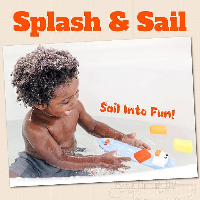 SplashEZ Bath Toy Boat for Kids & Toddlers | Mold Free Cargo Ship Toy for Bathtub Play with No Hole for Water | Ideal Size for Little Hands for Boys & Girls Ages 0 & Up