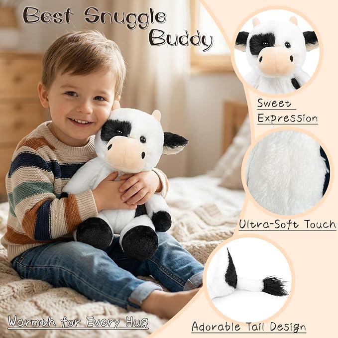Stuffed Animal Plush Toy Soft Plushie Cuddly Holstein Cow Cute Plush Toy for Kids Toddlers Boys Girls Birthday Christmas Nursery Decor Party Favors