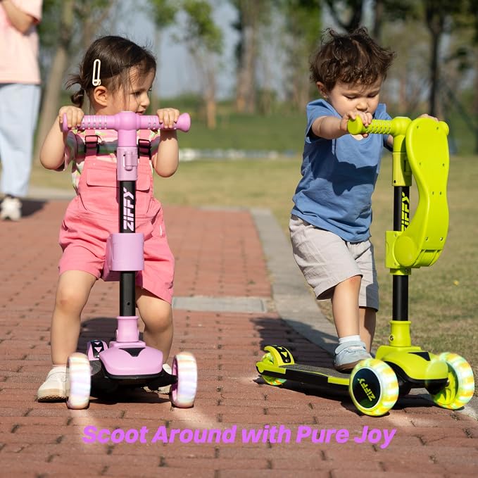 JOVA ZIFFY 2-in-1 Toddler Scooter with Seat, 3 Wheel Scooter for Kids 3-5 6-12, Foldable Light-Up Kid Scooters for Boy Girl 110 Lbs, Anti-Slip Deck, 3 Adjustable Height Handlebar, Kids Riding Toys