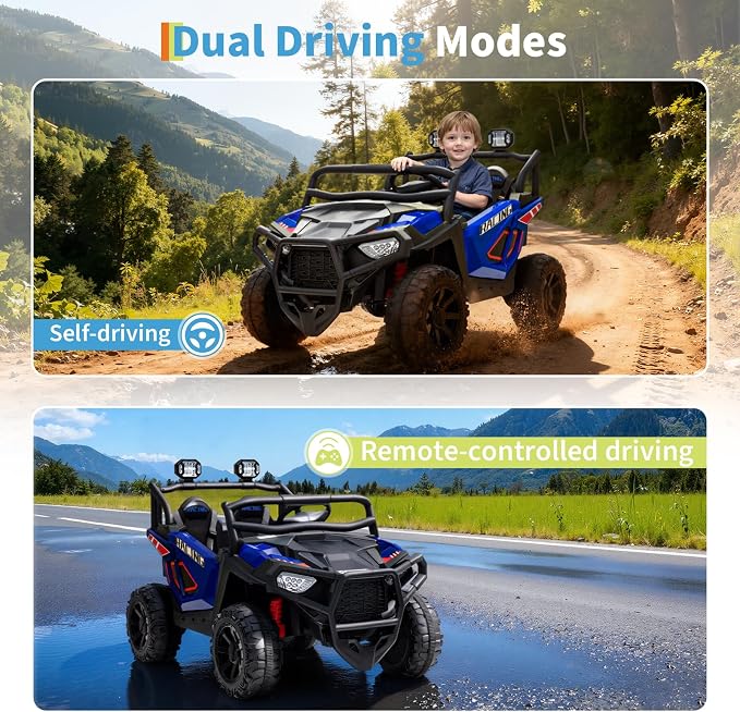 Garvee 24V Ride On Toys for Big Kids, 2 Seater Electric UTV Car with Remote Control, 4-Wheeler Suspension, Soft Start, 3 Speeds, Led Lights, Bluetooth, Ride on Truck Kids 2-8 Years