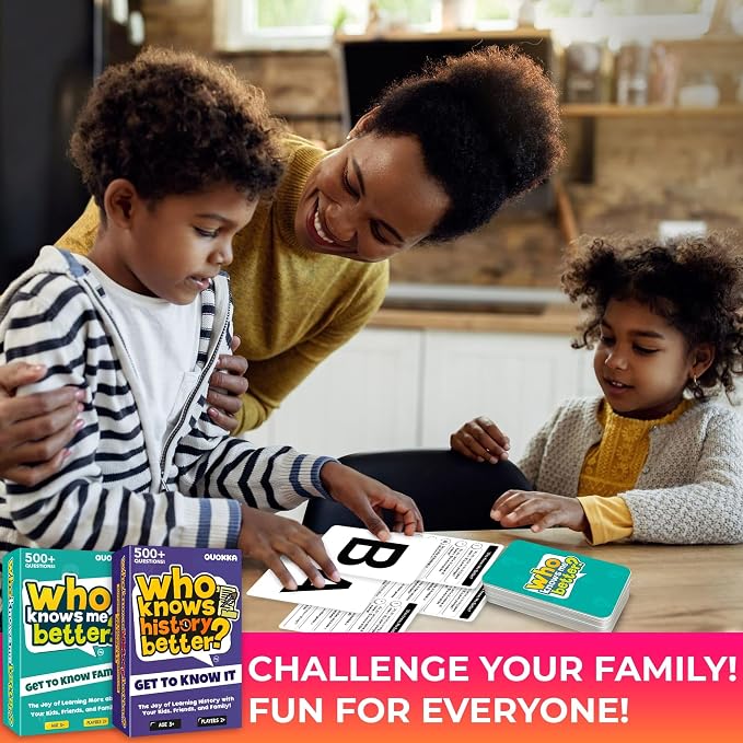Board Games for Kids 8-12 – Set of 4 Family Card Games for Kids and Adults – Trivia Cards for Family Game Night – Who Knows It Better – 2000+ Questions History, Geography, Science – Fun Card Game