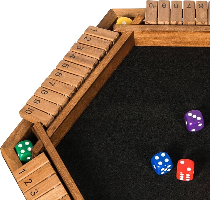 BIVOMON 1-6 Players Shut The Box Dice Game, Wooden Board Table Math Game for Kids Adult with 24 Dice, Close The Box Game for Family, Party, Christmas, Birthday
