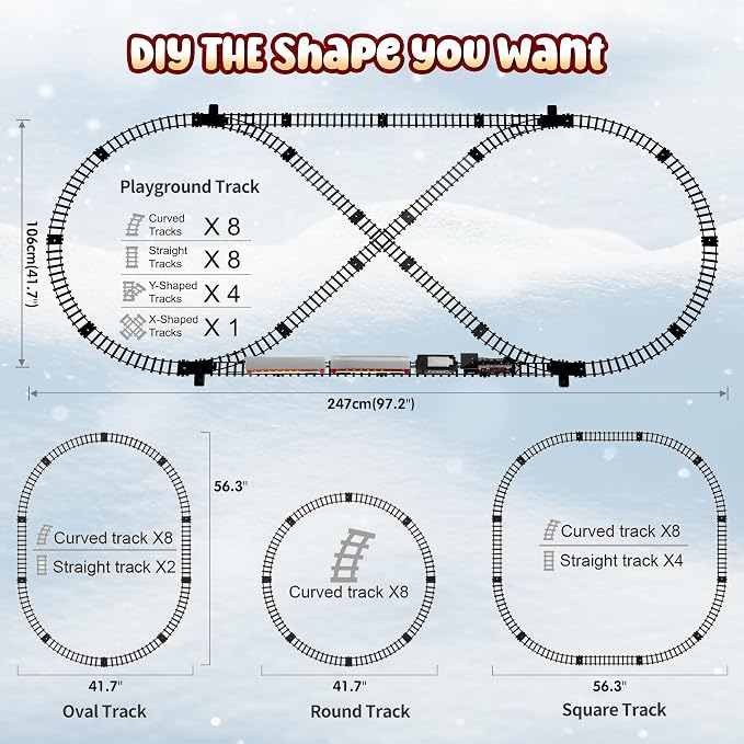 Hot Bee Train Set - Metal Train Toys with Luxury Tracks and Glowing Passenger, Christmas Train Sets for Around The Tree with Smokes, Lights & Sound, Toy Train Set for 3 4 5 6 7+ Years Old Boys Gifts