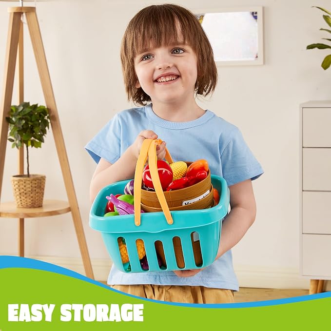 JOYIN Learning Toys Play Food Set for Toddlers, Cutting Food for Preschool Activities, Play Kitchen Accessories, Educational Toys, Color Sorting Set for Boys & Girls, Back to School Gifts for Toddlers