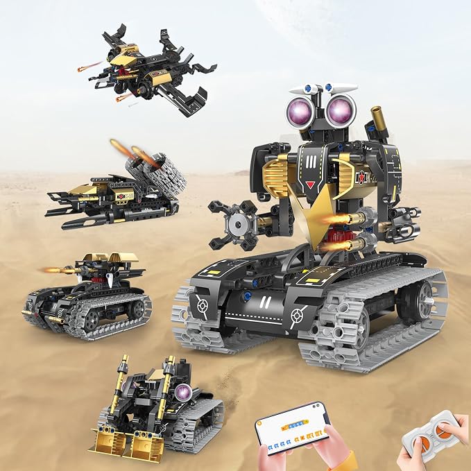 5-in-1 RC Robot Building Kit for Kids, APP & Remote Control STEM Robotics Technic Coding Robotic Toys, Erector Set with 323 Pcs, Educational Toy for Boys Girls Age 8 9 10 11 12 13 14+