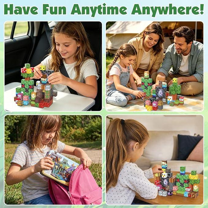 AIDYVOI 100PCS 0.8in Magnetic Blocks - Magnet Toys Travel Set for Boys, STEM Magnetic Building Blocks for Kids 3+, Stacking Magnet Blocks with Metal Box, Educational Construction Toys Gift