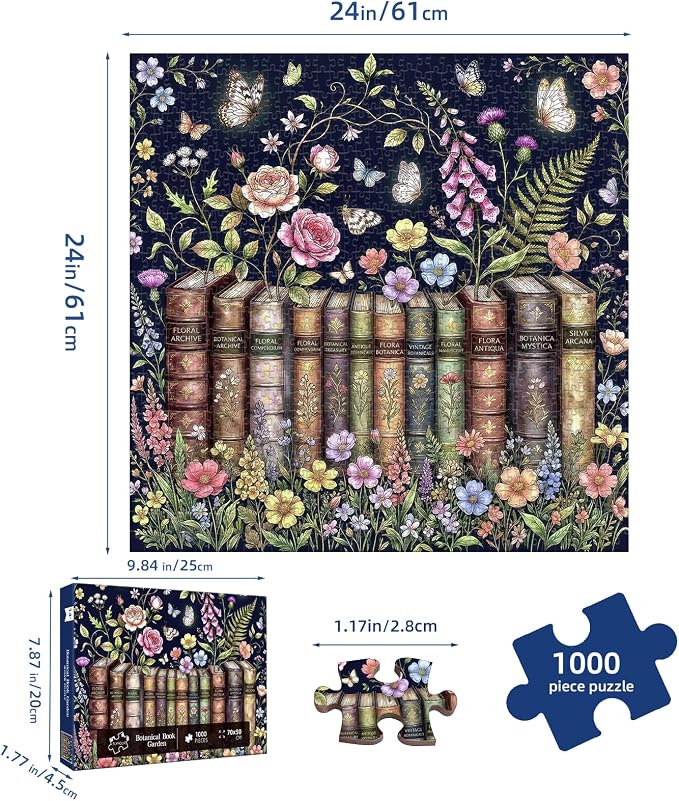 Botanical Book Garden Puzzles for Adults 1000 Pieces,Challenging Jigsaw Puzzles for Adults,Difficult Impossible Puzzle for Family Game Night,Recycled Paper Jigsaw Puzzle,Gifts for Boys Girls
