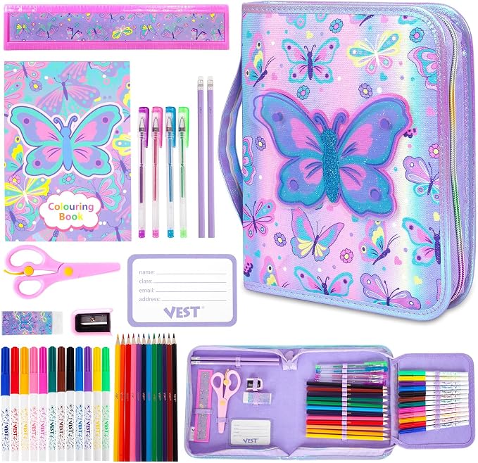 YOYTOO Washable Markers Set with Glitter Pencil Case, Art Supplies for Kids Ages 4-6-8, Arts Crafts Travel Coloring Kit for Girls 4 5 6 7 8 Year Old Birthday Gifts