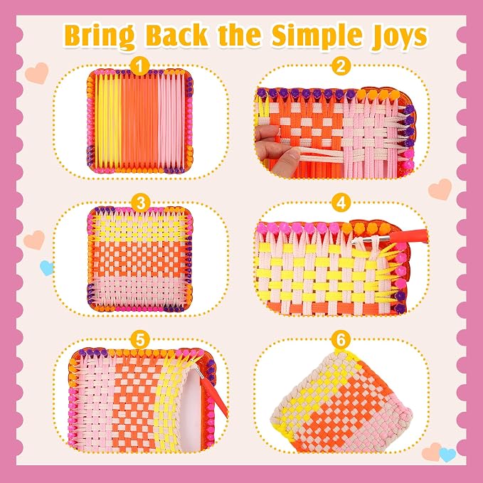 Upgraded Frame Weaving Loom Kit for Kids, Beginner Crochet Kit with 224 Loops, DIY Arts and Crafts Potholder Loom Knitting Projects, Toys for Ages 6-12, Ideas Birthday Gifts for Girls 7 8 9 10 11 13