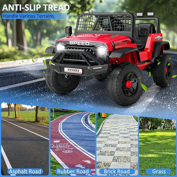 Hikole 24V Ride On Toys for Big Kids, 24V Power Wheels Truck with Remote Control, 3 Speed, Bluetooth, Music, Soft Start, Spring Suspension, LED Light, Electric Cars for Kids Boys Girls 3-5, Red