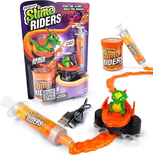 Slime Riders Motorized Rechargeable Toy Car with Slime Road Race Track Builder - (Draco the Dragon)