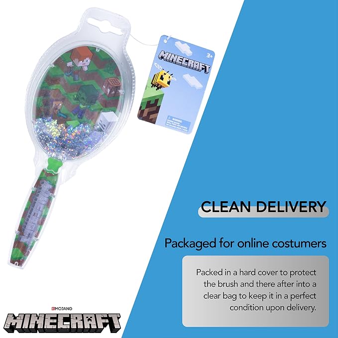 Minecraft Hair Brush with Magical Sparkling Cubes - Confetti, Green - Boys Hair Brush Ages 3+