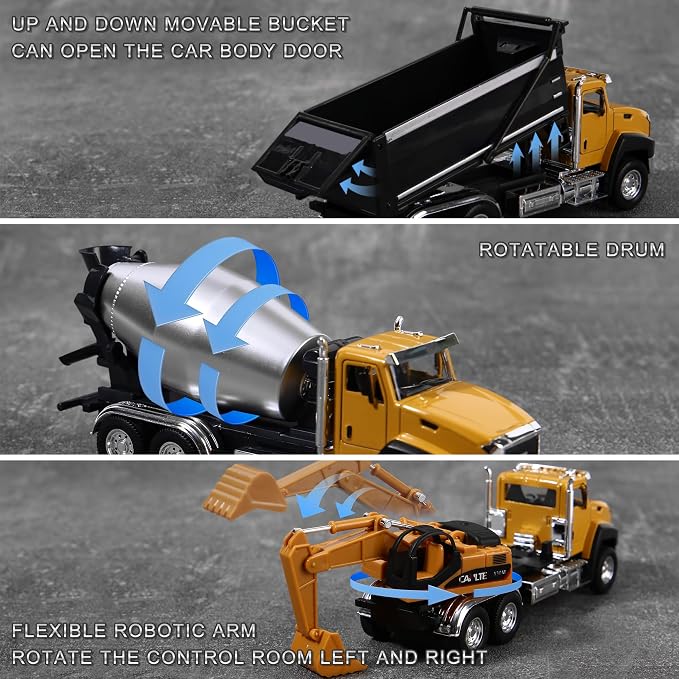 AIUAZA 1/50 Ratio die-Casting Engineering Construction Vehicle, Dump Truck, Excavator, Mixer, Alloy Collection Model car, Boy's Door Opening Pull Back car Toy (Dump Truck)