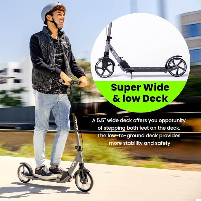AERO MOBILITY Kick Scooter for Kids 6+, Teens & Adults | Light Up Wheels, Hand Brake, Rubber Deck Mat & Shock Absorption | Foldable & Height Adjustable