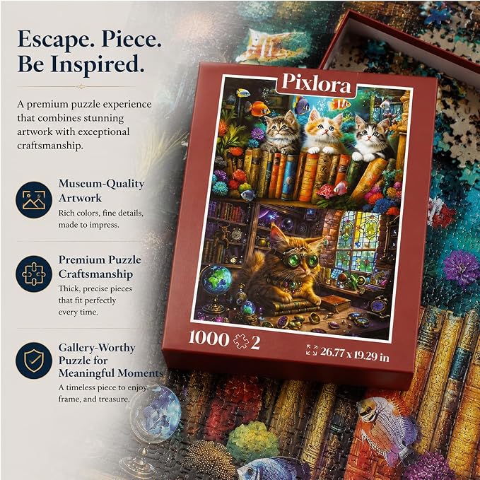 2-Pack Adult Puzzle Set – 2 Unique Designs, 1000 Pieces Each (2000 Total Pieces), Enchanted Cat Jigsaw Puzzles, Underwater & Starlight Magic Cats Puzzle, Whimsical Cat Puzzles, Challenging Family Fun