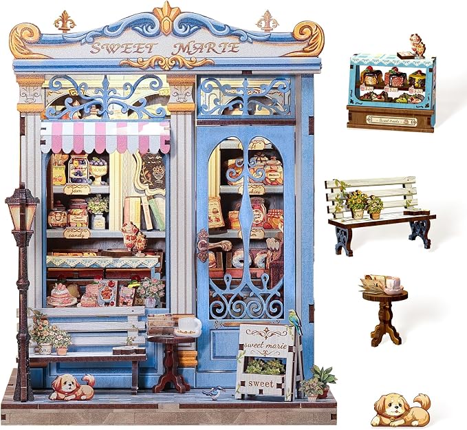 Cutefun Book Nook Kit - DIY Miniature Dollhouse Booknook Kit for Adults and Teens, 3D Wooden Puzzle Bookshelf Insert Decor with LED Light, Gifts for Book Lovers and Beginners (Sweet Marie)