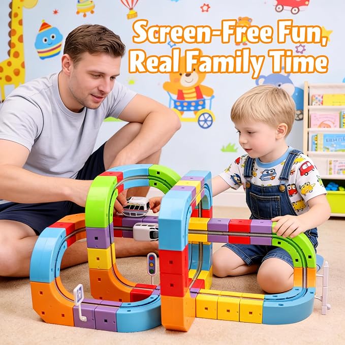 Electric Train Set for Kids, 67PCS Modular 3D Infinity Racer Magnetic Train Sets with Motorized Train, 3–8 STEM Building Train Tracks for Creative Learning, Electric Train Set Gift for Boys and Girls