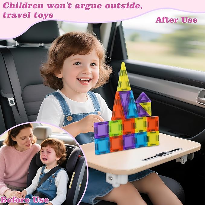 Mini Magnetic Tiles Travel Set- 50PCS Travel Toys with Portable Iron Box, Rounded Edges, Colorful STEM Toys for Kids Ages 3+, Building-Creativity Gifts, for Home Airplane Car Trip
