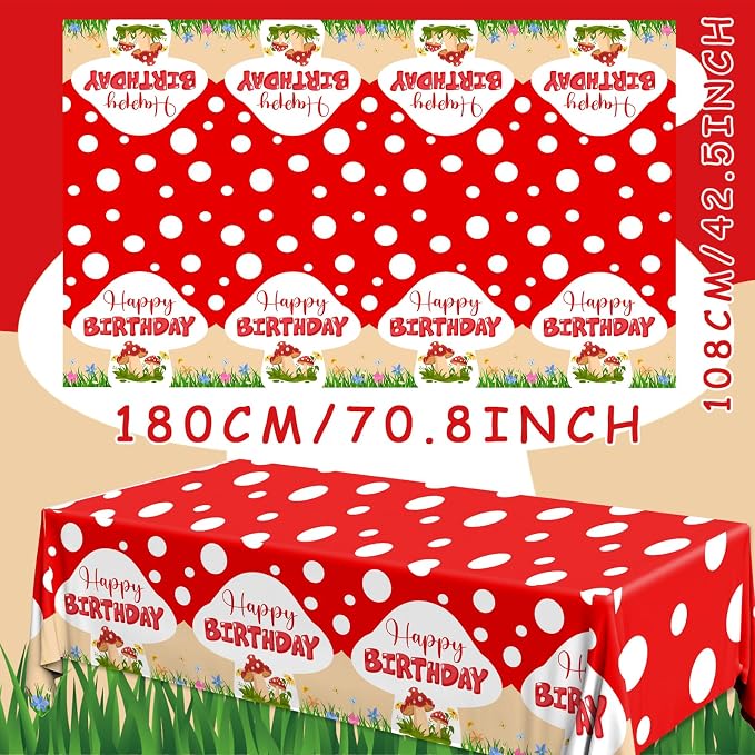 Mushroom Birthday Party Decorations, 3PCS Mushroom Tablecloth Plastic Table Cloth for Mushroom Party Decorations