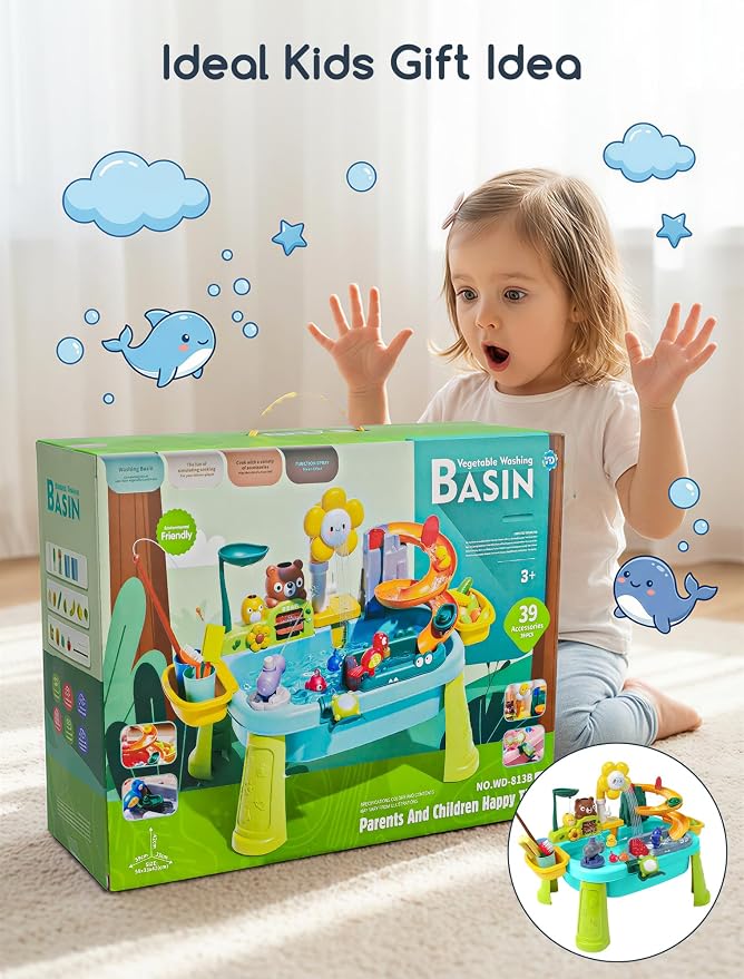 OKPOW Sturdy Water Table for Toddlers 1-2: No Tipping on Uneven Backyard | 4 Wide Legs & 3-Gal Sink Reduce Wobble by 80% - Keep Toddlers Safely Engaged in Splash Play, Tool-Free Assembly