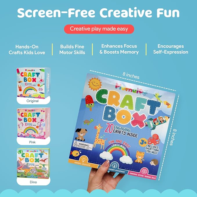 Craft Box for Kids - 20 Creative Arts and Crafts for Kids Ages 4- 8, Fun, No Mess Educational Preschool & Homeschool Art Projects & Supplies Kit, Toddler Activities, 3 4 5 6 7 8 Year Old Girls & Boys