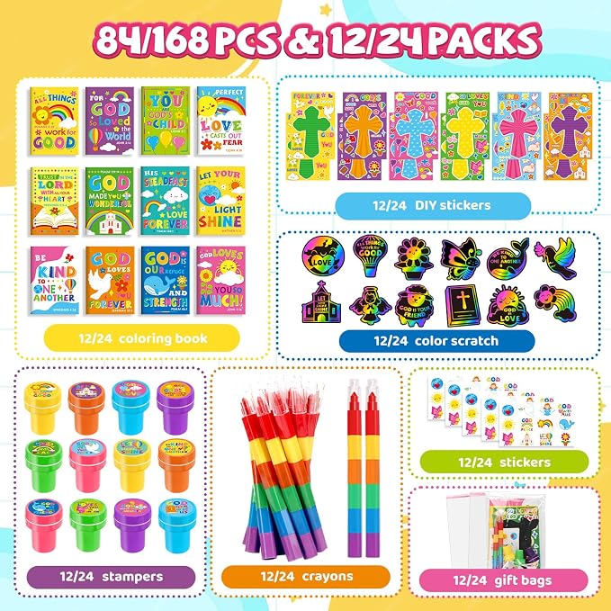 BenLouis Bible Party Favors Christian Inspirational Verses Coloring Set Gift Prizes Bulk for Kids Operation Christmas Child Sunday School Religious Activities Goodie Bag Stuffers（24set Verses）